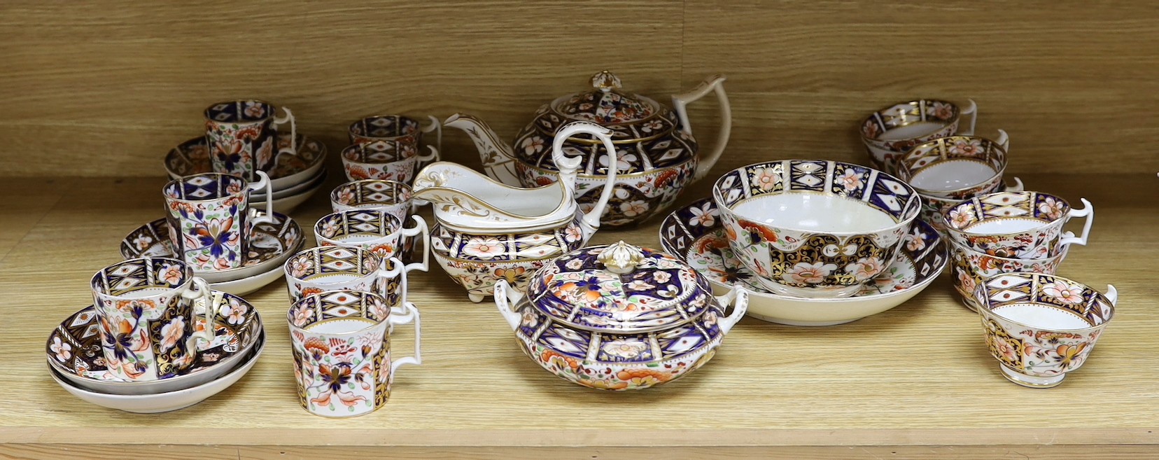 A group Derby Imari pattern part tea wares